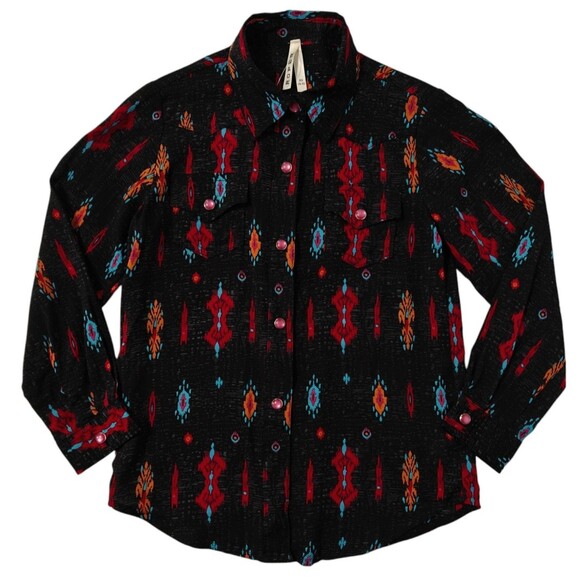 Roper Western Shirt S Youth Girls 4 / 5 Small Black Aztec Red Blue Snaps NWT New - Picture 1 of 8